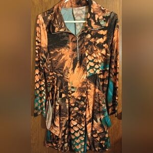 VTG Sharon Max Python Print Shirt Dress With Batik Poncho Front Pockets